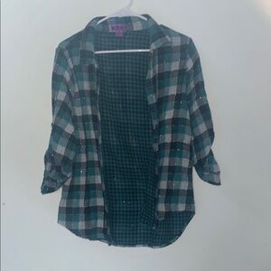 Rebellion Green Plaid Sparkle Stripe Lightweight Medium Shirt